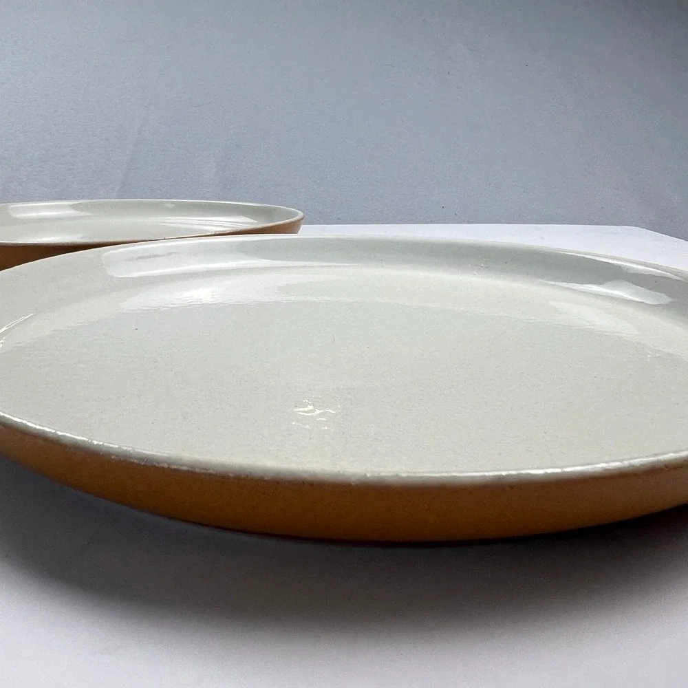 West Elm Aaron Probyn Dinner Plates Set 2 Gray Ochre Stoneware MidCentury Modern